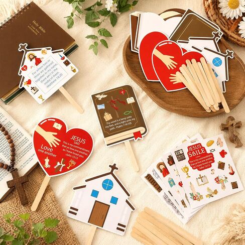 Church Fans Handheld Set Christian Religious DIY Bible Paper Fans Craft with Stickers And Wooden Handle Sticks Make Your Own Fan Gift Kit for Sunday School VBS Church Home Classroom Activities in Saudi Arabia
