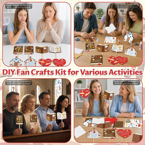 Church Fans Handheld Set Christian Religious DIY Bible Paper Fans Craft with Stickers And Wooden Handle Sticks Make Your Own Fan Gift Kit for Sunday School VBS Church Home Classroom Activities in Saudi Arabia
