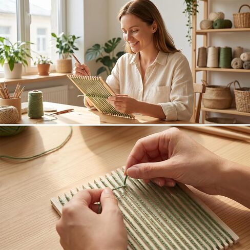 40pcs Wooden Weaving Loom Set for Adults Beginners, 6x9" Natural Craft Tool in Kuwait
