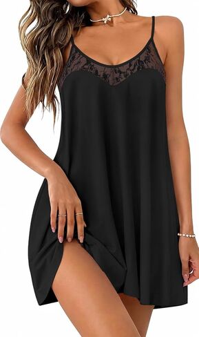 Ekouaer Nightgown Sexy Lingerie for Women Nightwear Lace Chemise Sleeveless Camisole Slip Dress Babydoll Sleepwear in Kuwait