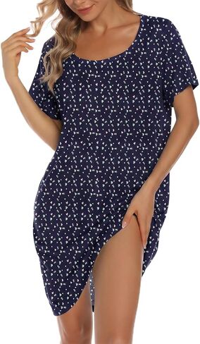 ENJOYNIGHT Nightgown for Women Cotton Short Sleeve Nightshirts Casual Print Sleepwear in Kuwait