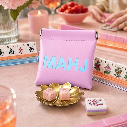 Pink Crystal Mahjong Dice Set with MAHJ Bag and Tray in Kuwait