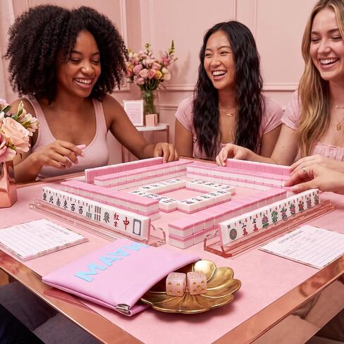 Pink Crystal Mahjong Dice Set with MAHJ Bag and Tray in Kuwait
