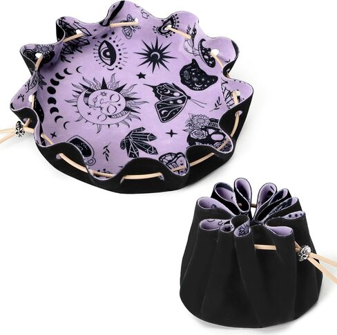 CiyvoLyeen Dice Bag and Tray for Rolling and Storage Black Felt Velvet in Kuwait