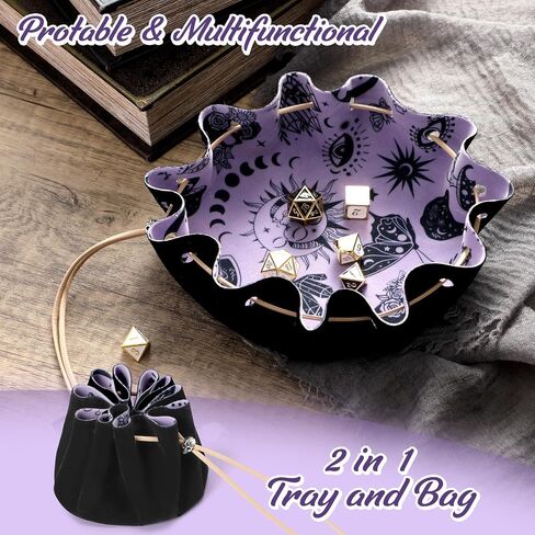 CiyvoLyeen Dice Bag and Tray for Rolling and Storage Black Felt Velvet in Kuwait