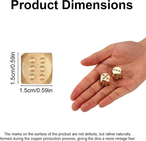 2pcs Brass Dice, 1.5cm/0.59in Vintage Solid Mahjong Dice in Kuwait