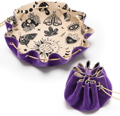 CiyvoLyeen Dice Bag and Tray for Rolling and Storage Black Felt Velvet in Kuwait