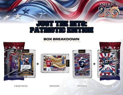 2026 WILD CARD JUST THE Hits: Patriotic Edition America 250 Trading Card Box (1 Comix 1/1 Card Per Box) in Kuwait