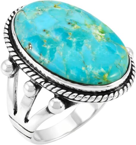 Turquoise Ring Sterling Silver 925 Genuine Gemstones Size 6 to 12 (Choose Color) in Kuwait