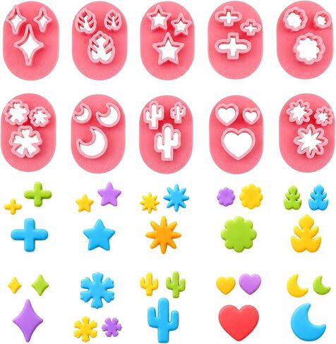 10 PCS Polymer Clay Cutter Shapes, Mini Clay Cutters Flower Leaf Shape for Earrings Making 10 Shapes Heart Star Moon Flower Leaf Cactus in Kuwait