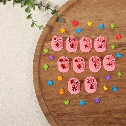 10 PCS Polymer Clay Cutter Shapes, Mini Clay Cutters Flower Leaf Shape for Earrings Making 10 Shapes Heart Star Moon Flower Leaf Cactus in Kuwait