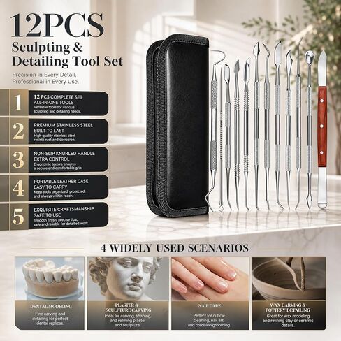 G.CATACC 12Pcs Dental Wax Carving Tools Set, Double End Sculpting Kit in Kuwait