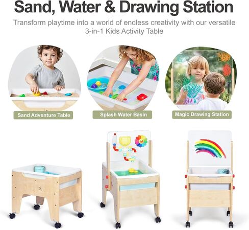 Kids Water&Sand Sensory Table, Indoor&Outdoor Play Table w/Casters in Saudi Arabia