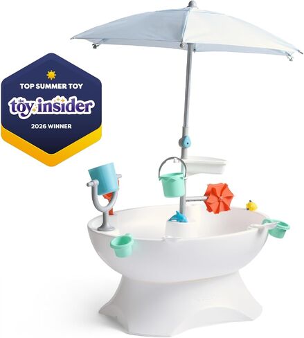 Step2 Sunshine Springs Splash Water Table with CoolBreeze Misting Canopy, Kids Outdoor Water Play Table with Umbrella for Toddlers and Preschoolers, 8 Accessories, Ages 2+, White in Kuwait