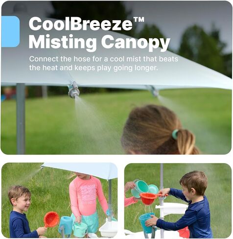Step2 Sunshine Springs Splash Water Table with CoolBreeze Misting Canopy, Kids Outdoor Water Play Table with Umbrella for Toddlers and Preschoolers, 8 Accessories, Ages 2+, White in Kuwait