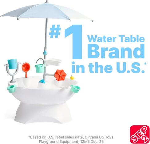 Step2 Sunshine Springs Splash Water Table with CoolBreeze Misting Canopy, Kids Outdoor Water Play Table with Umbrella for Toddlers and Preschoolers, 8 Accessories, Ages 2+, White in Kuwait
