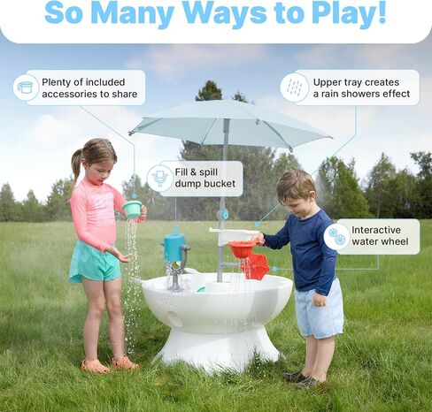 Step2 Sunshine Springs Splash Water Table with CoolBreeze Misting Canopy, Kids Outdoor Water Play Table with Umbrella for Toddlers and Preschoolers, 8 Accessories, Ages 2+, White in Kuwait