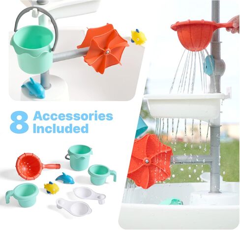 Step2 Sunshine Springs Splash Water Table with CoolBreeze Misting Canopy, Kids Outdoor Water Play Table with Umbrella for Toddlers and Preschoolers, 8 Accessories, Ages 2+, White in Kuwait