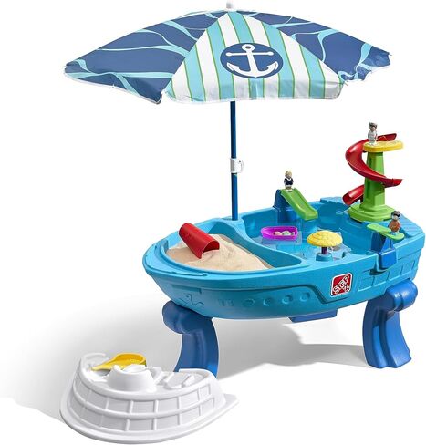 Step2 Fiesta Cruise Sand & Water Table with Umbrella, Kids Activity Sensory Playset, Summer Outdoor Toys, 10 Piece Water Toy Accessories, for Toddlers 2+ Years Old in Kuwait