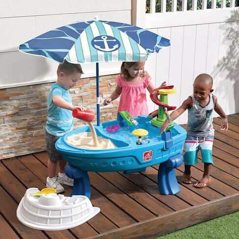 Step2 Fiesta Cruise Sand & Water Table with Umbrella, Kids Activity Sensory Playset, Summer Outdoor Toys, 10 Piece Water Toy Accessories, for Toddlers 2+ Years Old in Kuwait