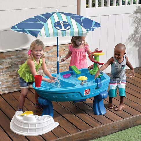 Step2 Fiesta Cruise Sand & Water Table with Umbrella, Kids Activity Sensory Playset, Summer Outdoor Toys, 10 Piece Water Toy Accessories, for Toddlers 2+ Years Old in Kuwait