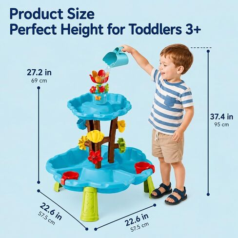 Linkowin Kids Flower Water Sand Table for Toddlers, 2 Tier Kids Outdoor Water Sand Play Table Toys, Splash Sensory Table for Summer Beach Activity Party for Boys Girls (Age 3+) in Kuwait