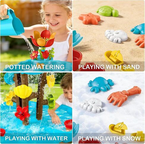 Linkowin Kids Flower Water Sand Table for Toddlers, 2 Tier Kids Outdoor Water Sand Play Table Toys, Splash Sensory Table for Summer Beach Activity Party for Boys Girls (Age 3+) in Kuwait