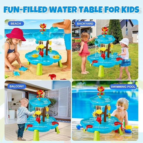 Linkowin Kids Flower Water Sand Table for Toddlers, 2 Tier Kids Outdoor Water Sand Play Table Toys, Splash Sensory Table for Summer Beach Activity Party for Boys Girls (Age 3+) in Kuwait