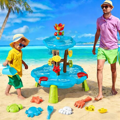 Linkowin Kids Flower Water Sand Table for Toddlers, 2 Tier Kids Outdoor Water Sand Play Table Toys, Splash Sensory Table for Summer Beach Activity Party for Boys Girls (Age 3+) in Kuwait
