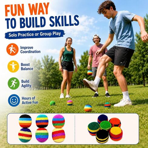 3PCS Hacky Hand-Made Knitted Footbag Set, Crochet Footbags for Adults & Beginners, Assorted Random Color Kick Sack Balls, Juggling Balls for Coordination Training, Outdoor Games, Party Favors in Kuwait