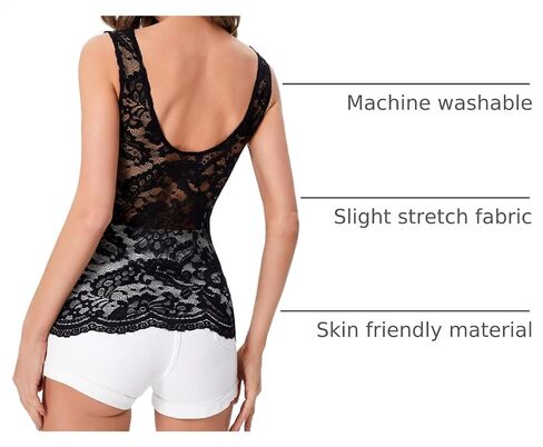 Floerns Women's Contrast Lace Sleeveless Scalloped Hem V Neck Sheer Tank Top in Kuwait
