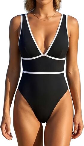 Leoparts Women's Retro 80s/90s High Cut Low Back One Piece Swimsuits Bathing Suits in Kuwait