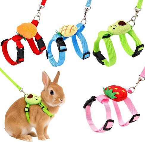Bunny Rabbit Harness and Leash Set, 4 Pack Adjustable Small Pet Vest Harness with Leash, Soft Fabric Comfortable Fit for Bunny, Ferret, Kitten, Puppy and Guinea Pig in Kuwait