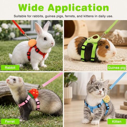 Bunny Rabbit Harness and Leash Set, 4 Pack Adjustable Small Pet Vest Harness with Leash, Soft Fabric Comfortable Fit for Bunny, Ferret, Kitten, Puppy and Guinea Pig in Kuwait