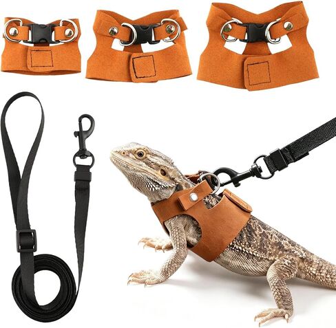 Bearded Dragon Harness and Leash Set, 3 Pack Adjustable Vest Harnesses with 6.5 ft Nylon Leash, Small Animal Traction Rope Training Walking Vest Accessories for Reptile Squirrel Rat in Kuwait