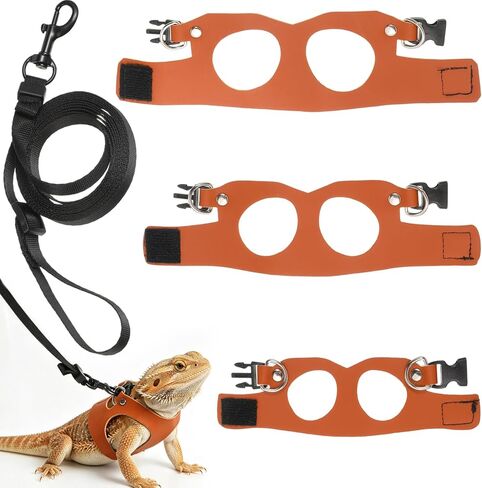 Jeffdad 3 Pcs Bearded Dragon Leash and Harness Leather Lizard Harness Leash in Kuwait