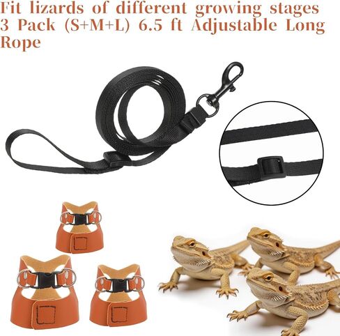Jeffdad 3 Pcs Bearded Dragon Leash and Harness Leather Lizard Harness Leash in Kuwait