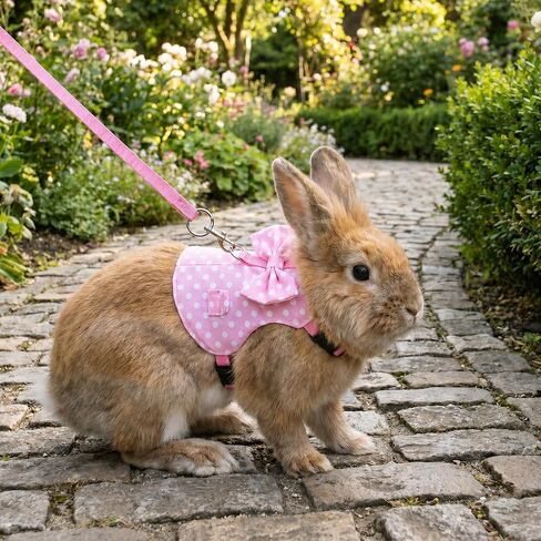 Adjustable Escape Proof Vest Cute Bunny Vest Hamster Leash Set Bunny Harness and Leash Set Soft Breathable Mesh Rabbit Leashes Vests with Safety Buckles for Rabbits Kittens Guinea Pigs Small Pets in Kuwait