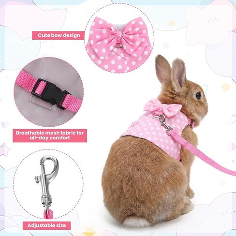 Adjustable Escape Proof Vest Cute Bunny Vest Hamster Leash Set Bunny Harness and Leash Set Soft Breathable Mesh Rabbit Leashes Vests with Safety Buckles for Rabbits Kittens Guinea Pigs Small Pets in Kuwait