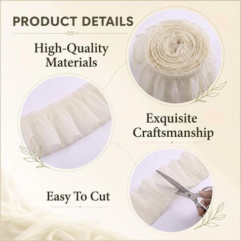 5 Yards Beige Lace Ruffle Trim, 4.13 Inch Wide Pleated Ruffle Trim Ribbon in Kuwait