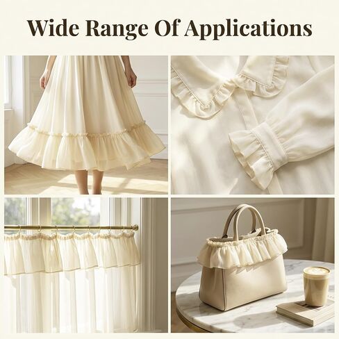 5 Yards Beige Lace Ruffle Trim, 4.13 Inch Wide Pleated Ruffle Trim Ribbon in Kuwait