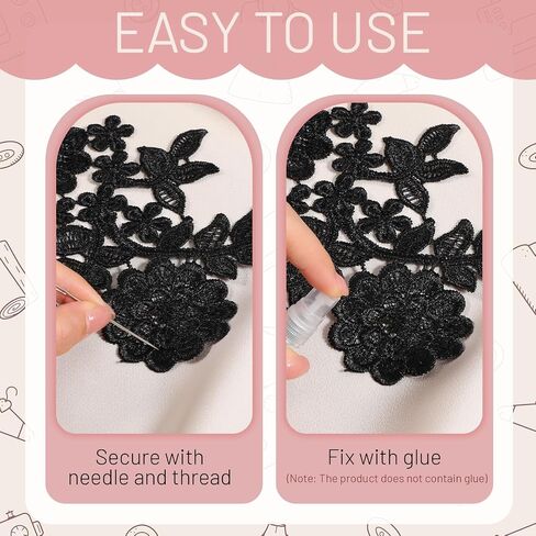 4PCS Lace Embroidery Patches, 3D Flower Applique Black Vintage Soild Polyester Embroidery Patches for DIY Crafts Sewing Making Wedding Decor Bridal Dress Clothes Bags in Kuwait