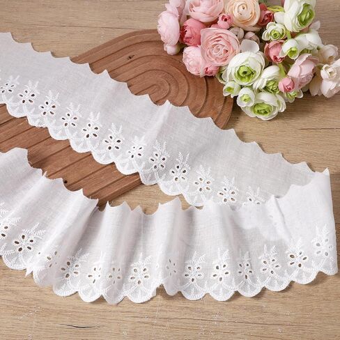 Cotton Eyelet Ruffle Trim Sewing White Scalloped Edge Lace By the Yard in Kuwait