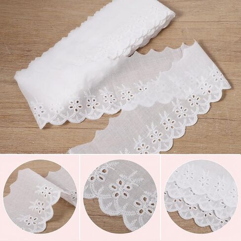 Cotton Eyelet Ruffle Trim Sewing White Scalloped Edge Lace By the Yard in Kuwait