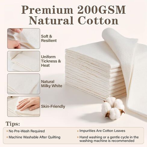 20 Pack 100% Cotton Quilt Batting 20"x20" Pre-Cut Quilt Squares for Sewing in Kuwait
