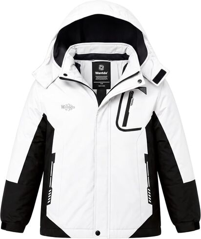 Wantdo Boy's Waterproof Ski Jacket Fleece Snowboarding Jackets Warm Thick Winter Coat Hooded Raincoats in Kuwait