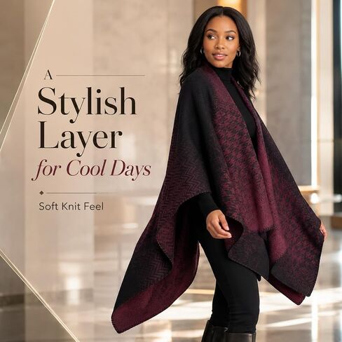 QZUnique Women's Blanket Wrap Houndstooth Knitted Cardigans Scarf Shawl Poncho Cape in Saudi Arabia