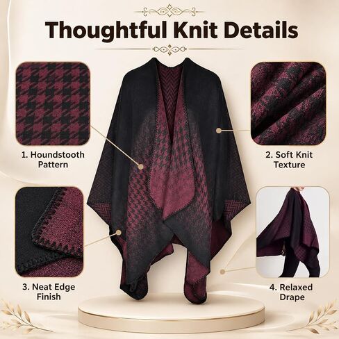 QZUnique Women's Blanket Wrap Houndstooth Knitted Cardigans Scarf Shawl Poncho Cape in Saudi Arabia