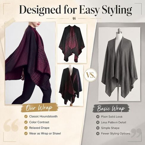 QZUnique Women's Blanket Wrap Houndstooth Knitted Cardigans Scarf Shawl Poncho Cape in Saudi Arabia