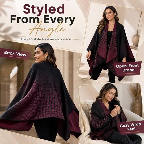 QZUnique Women's Blanket Wrap Houndstooth Knitted Cardigans Scarf Shawl Poncho Cape in Saudi Arabia